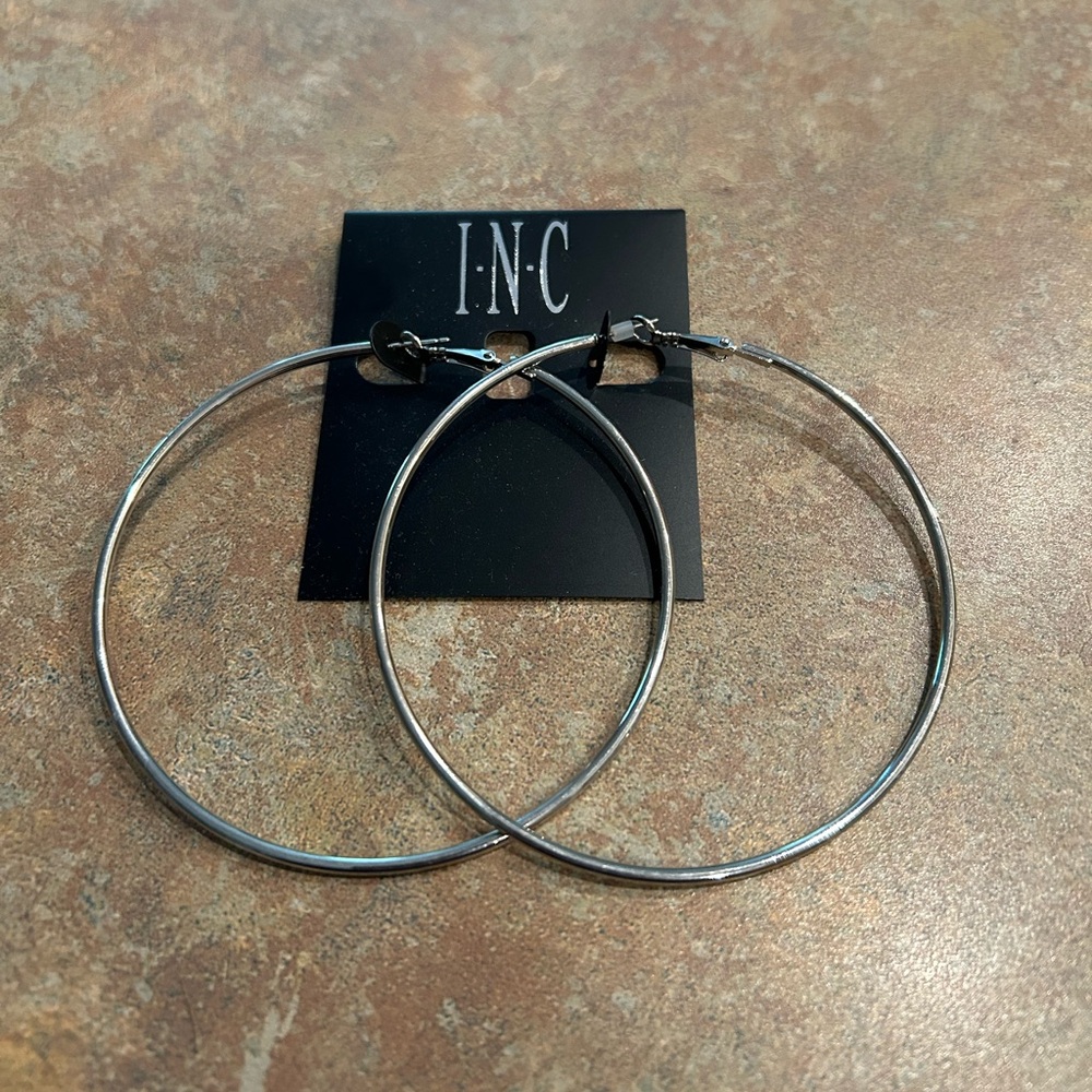 INC International Concepts Silver Large Hoop Earrings
